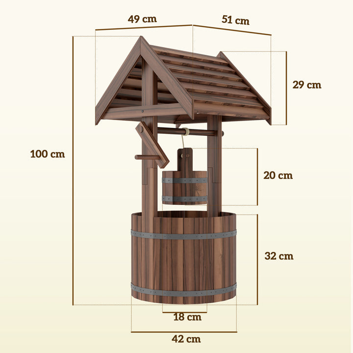 Wood Wishing Well for Outside with Hanging Bucket, Wishing Well Plante