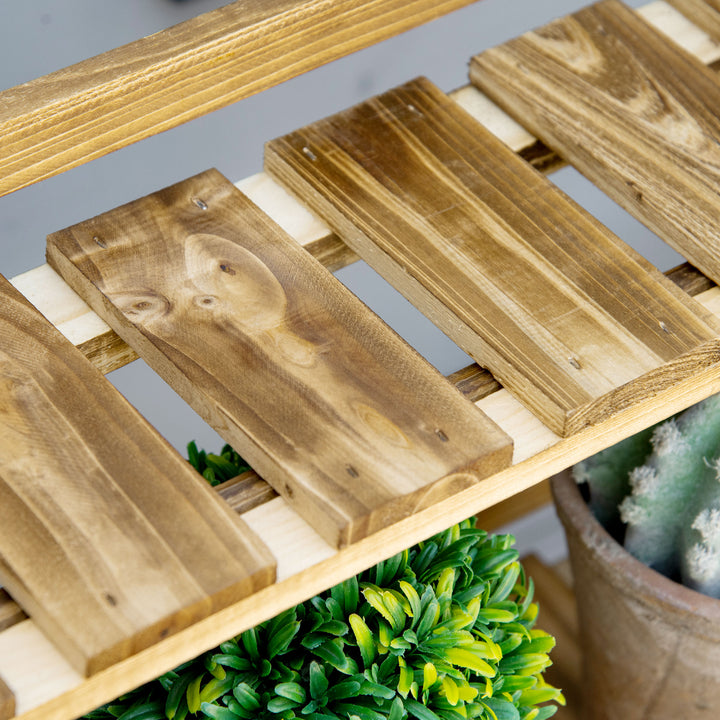 MCL Wooden Folding Flower Pot Stand 3 Tier Garden Planter Display Ladder Gardener Storage Shelves Rack Herb Holder (100L x 37W x 93H cm)