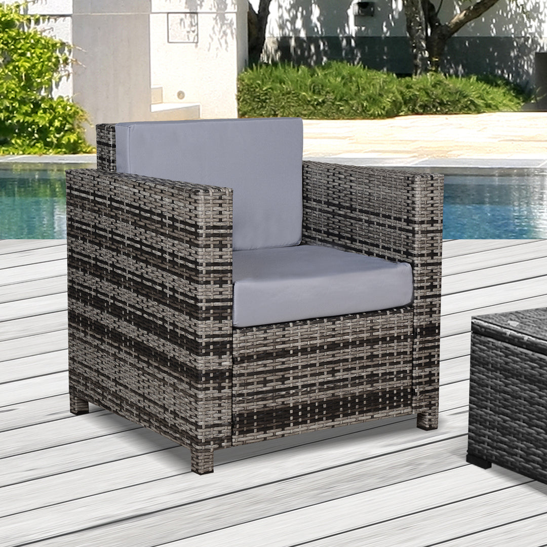 MCL Rattan Garden Armchair 10cm Cushion Outdoor Single Chair with Steel Frame, Grey