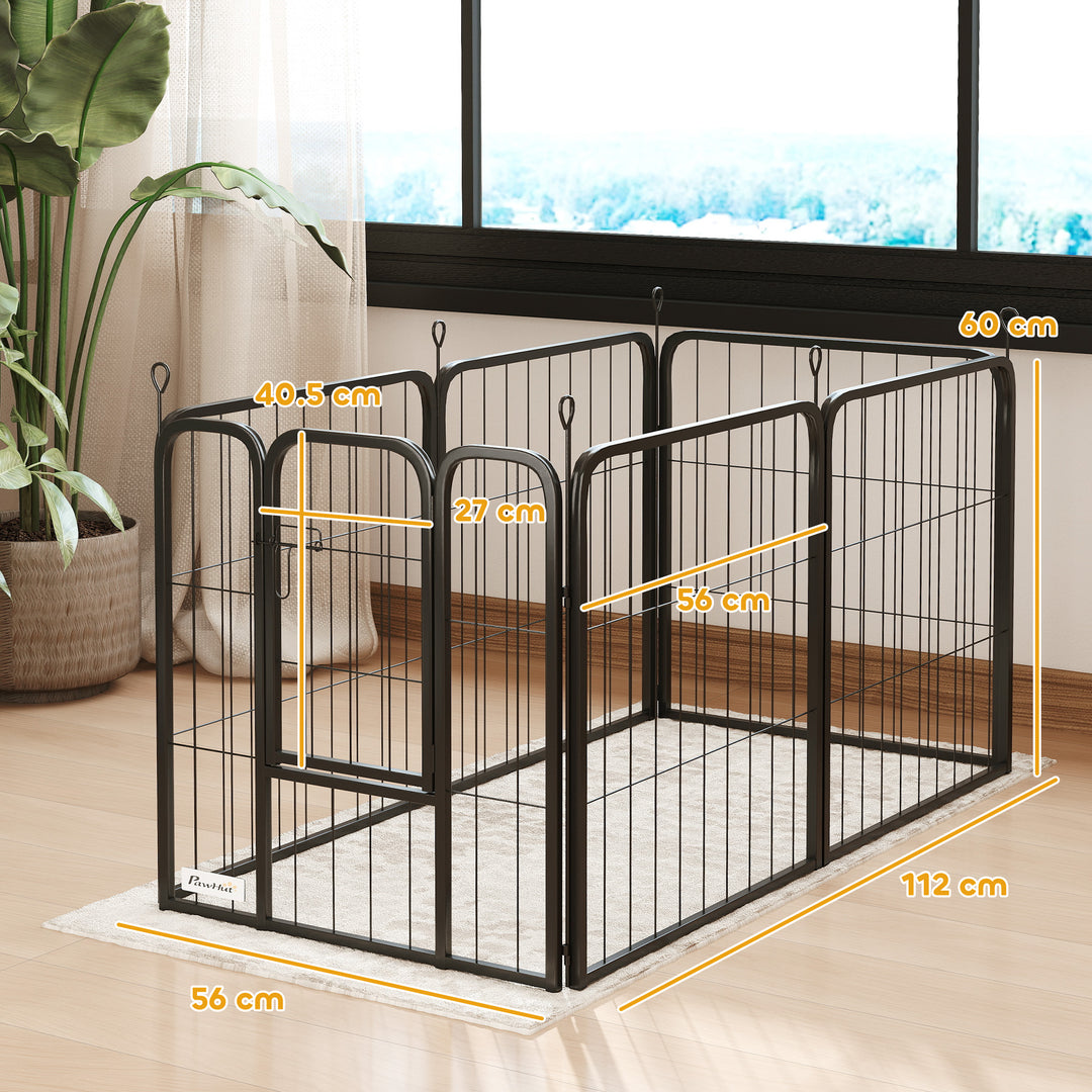 Six-Panel Dog Playpen with Door, for Small Dogs, Indoors, Outdoors, 60cm Tall, Black