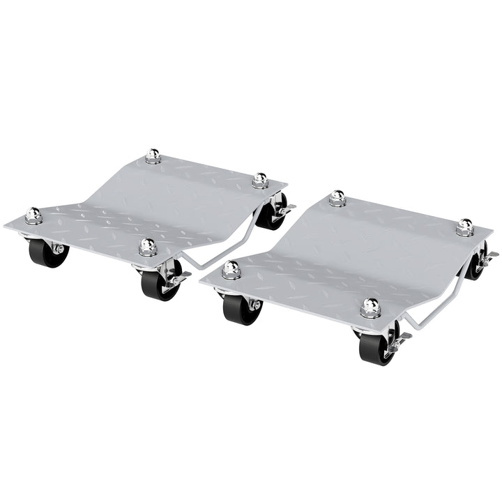 MCL Two-Piece Car Wheel Dolly with Swivel Casters, Non-Slip Metal Plates, 680kg Capacity, Grey