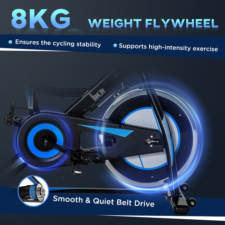Stationary Exercise Bike, 8kg Flywheel Indoor Cycling Workout Fitness Bike, Adjustable Resistance Cardio Exercise Machine w/ LCD Monitor Pad and Phone Holder for Home, Gym, Office, Black