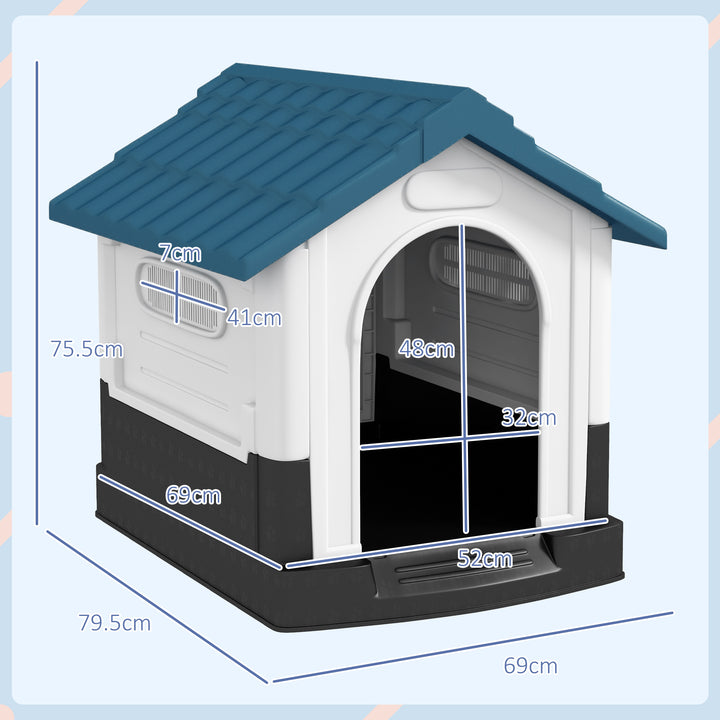 PawHut Plastic Dog Kennel with Windows, for Garden Patio, Miniature and Small Dogs, 80 x 69 x 76cm - Blue | Aosom UK