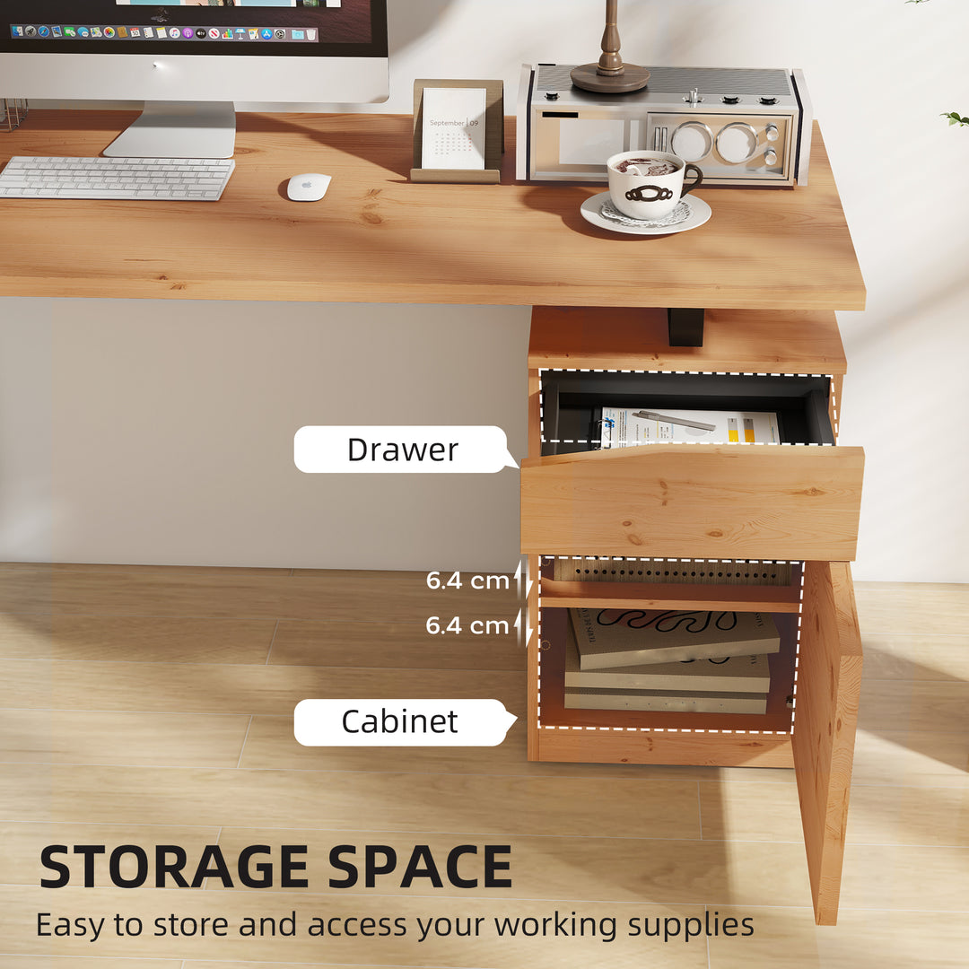 MCL Computer Desk, Writing Desk with Cabinet, Drawer, Metal Legs, Work Table for Home Office Study, Natural Wood Finish