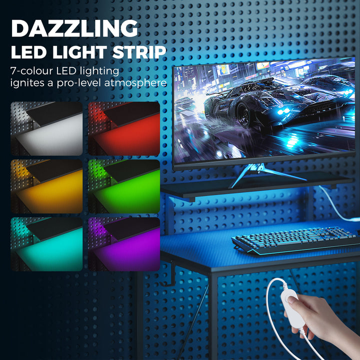 114.5 cm L-Shaped Gaming Desk, Computer Desk with LED Lights, Power - view 4