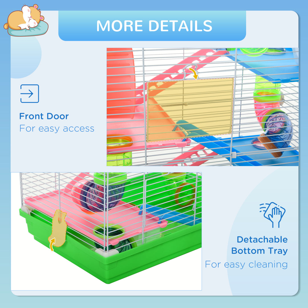 Pawhut 5 Tier Hamster Cage Carrier Habitat Small Animal House w/ Exercise Wheels Tunnel Tube Water Bottle Dishes for Dwarf Mice, Green | Aosom UK