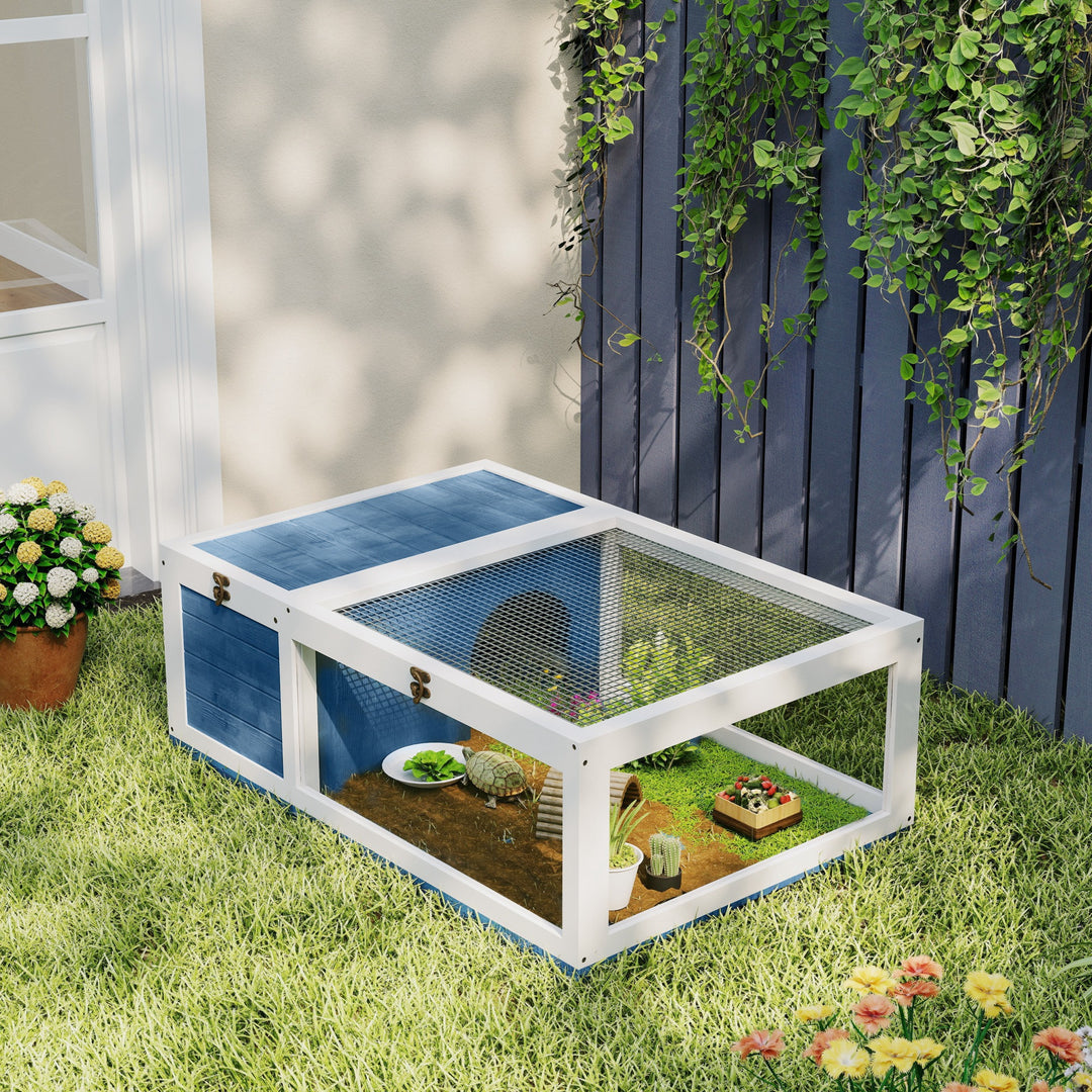 Tortoise House, Small Reptile Wooden House, with Mesh Roofs, Side Pane