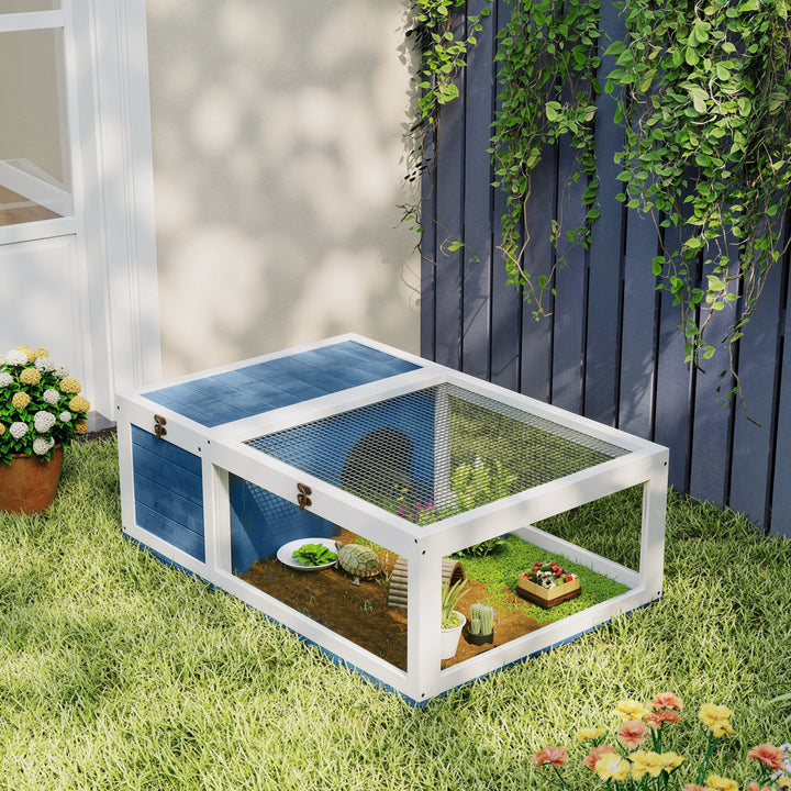 Tortoise House, Small Reptile Wooden House, with Mesh Roofs, Side Pane