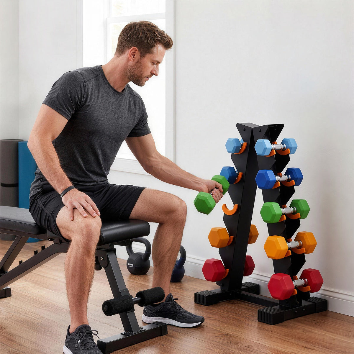 5-Tier Dumbbell Rack, A-Frame Weight Stand with Protective Washers - view 2