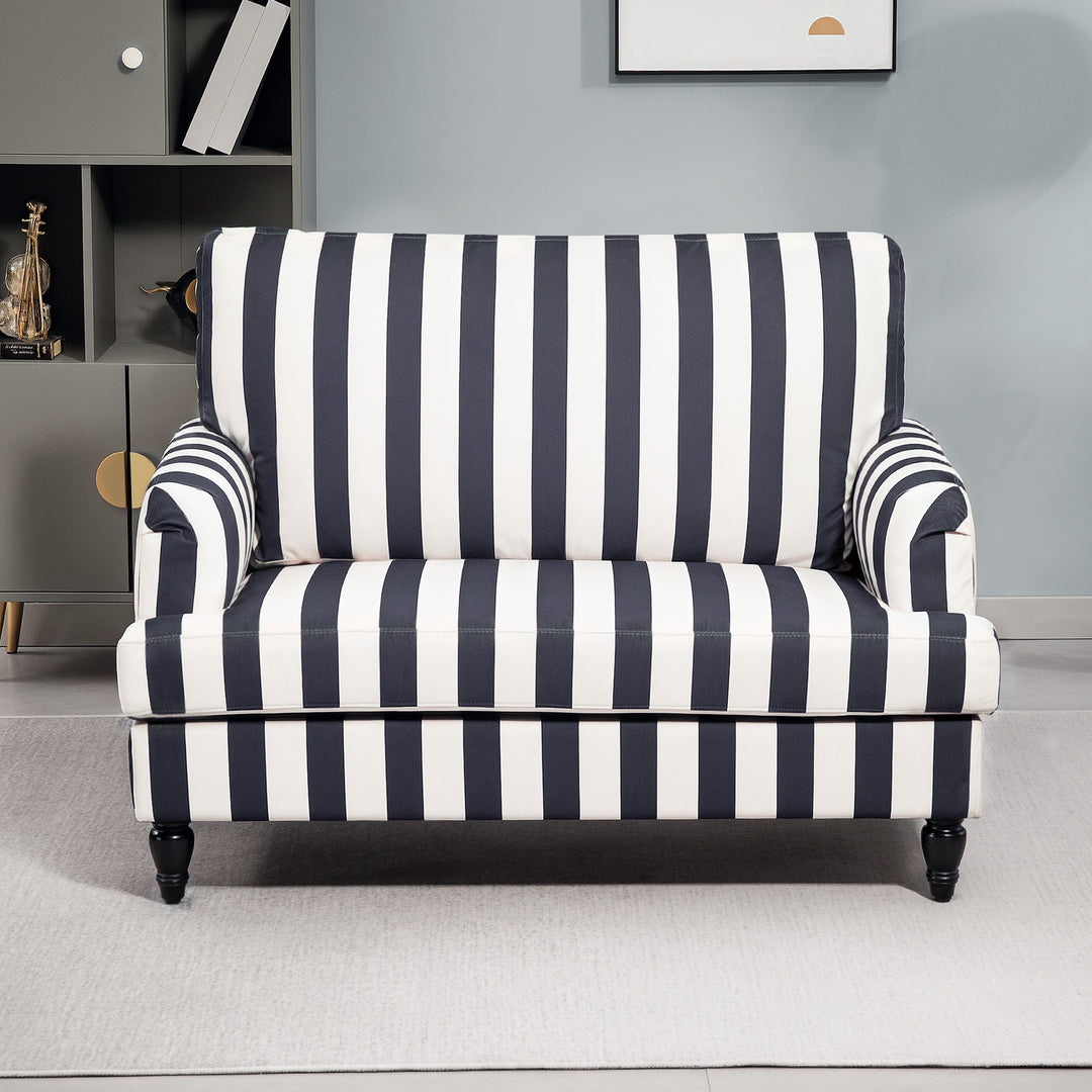 Modern Cuddle Chair, Velvet Single Sofa Armchair with Stripe, Turned Legs and Wide Seat, Upholstered Snuggle Chair for Living Room, Bedroom, Black and White
