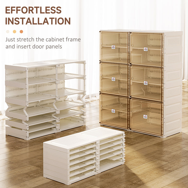 HOMCOM Portable Shoe Cabinet, Folding Shoe Storage Organizer with Ten Compartments, Magnet Doors, Holds up to 20 Pairs, for Hallway, White and Brown