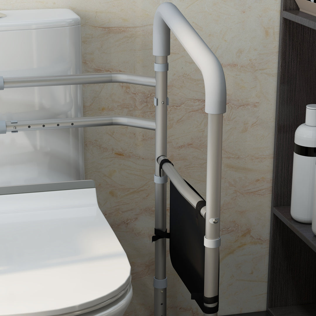 Free Standing Toilet Frame, Height and Width Adjustable Toilet Safety Frame with Arms, 2 Additional Suction Cups, Storage for Elderly, Disabled, Handrail Grab Bar, 136kg Weight Capacity