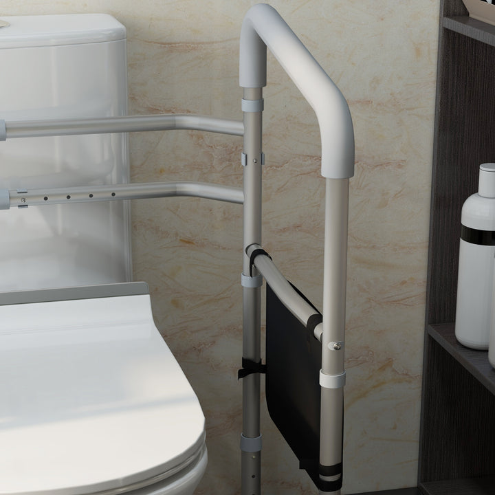Free Standing Toilet Frame, Height and Width Adjustable Toilet Safety Frame with Arms, 2 Additional Suction Cups, Storage for Elderly, Disabled, Handrail Grab Bar, 136kg Weight Capacity