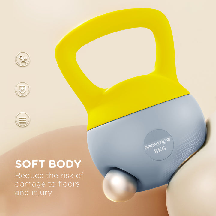 Soft Kettlebell, 8kg Kettle Bell with Non-Slip Handle for Home Gym Weight Lifting and Strength Training, Yellow and Grey