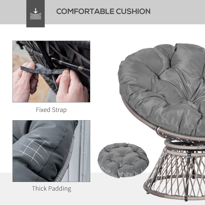 360° Swivel Rattan Papasan Moon Bowl Chair Round Lounge Garden Wicker Basket Seat with Padded Cushion Oversized for Outdoor Indoor, Grey