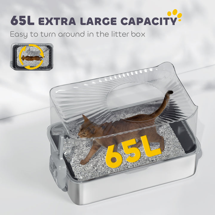 Stainless Steel Cat Litter Tray, Extra Large Enclosed Litter Box with 