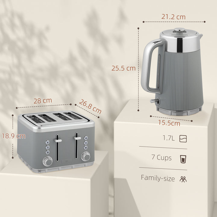 Electric Kettle and Toaster Set, 3000W 1.7L UK Strix Thermostat Rapid Boil Jug Kettle with Limescale Filter, Cool Touch Body, 4 Slice Toaster with 7 Browning Controls, Crumb Tray, Tan