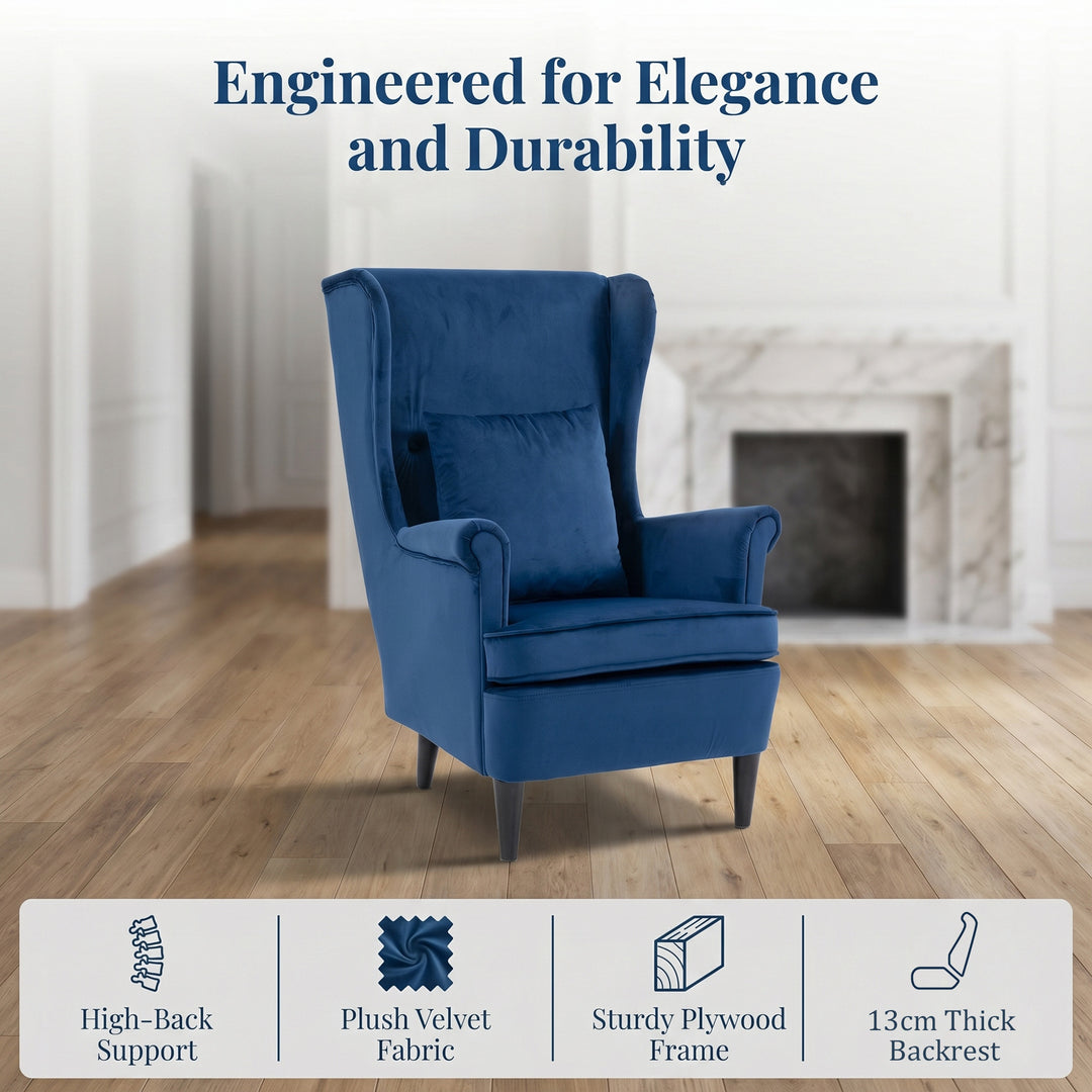 Modern Accent Chair with High Backrest and Pillow, Velvet-Feel Fabric 