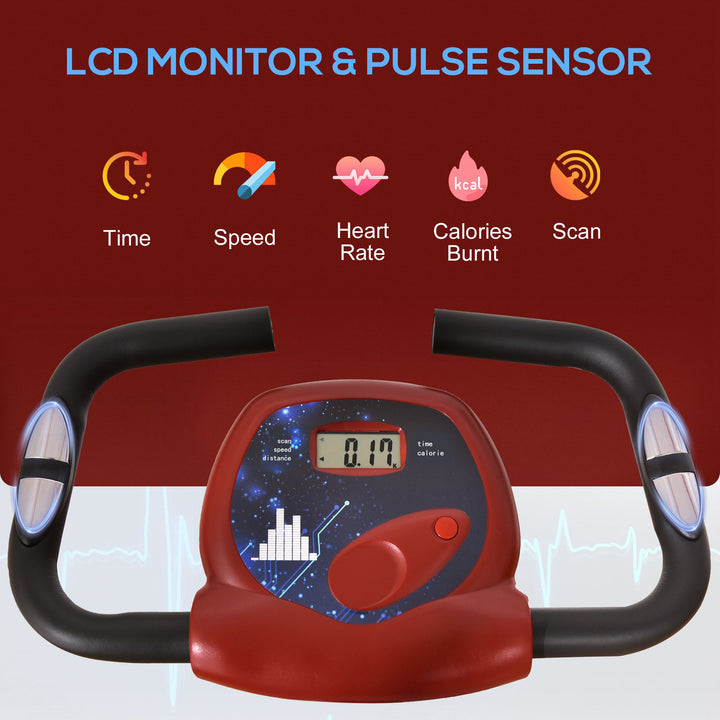 MCL Folding Exercise Bike, Fitness Bicycle Indoor Trainer, 8-Level Magnetic Resistance Adjustable, with LCD Monitor, Pulse Sensor, Red