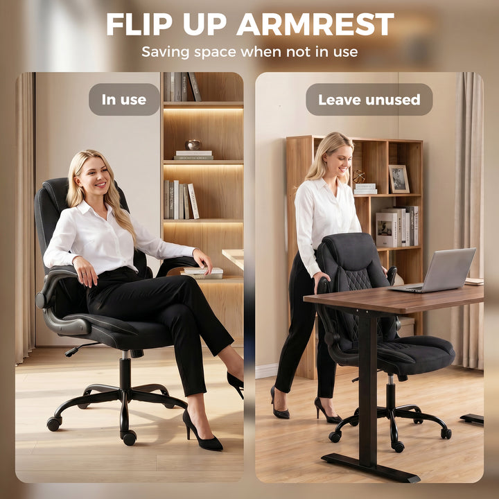 Linen-Look Computer Desk Chair, Executive Office Chair with Flip-Up Ar