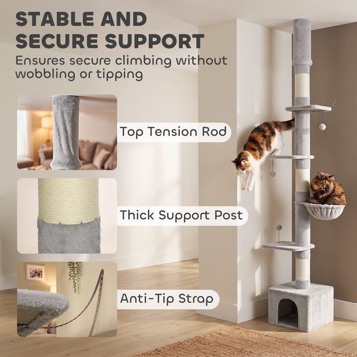 Floor to Ceiling Cat Tree, 230-250cm Multi-Level Cat Tower with - view 6