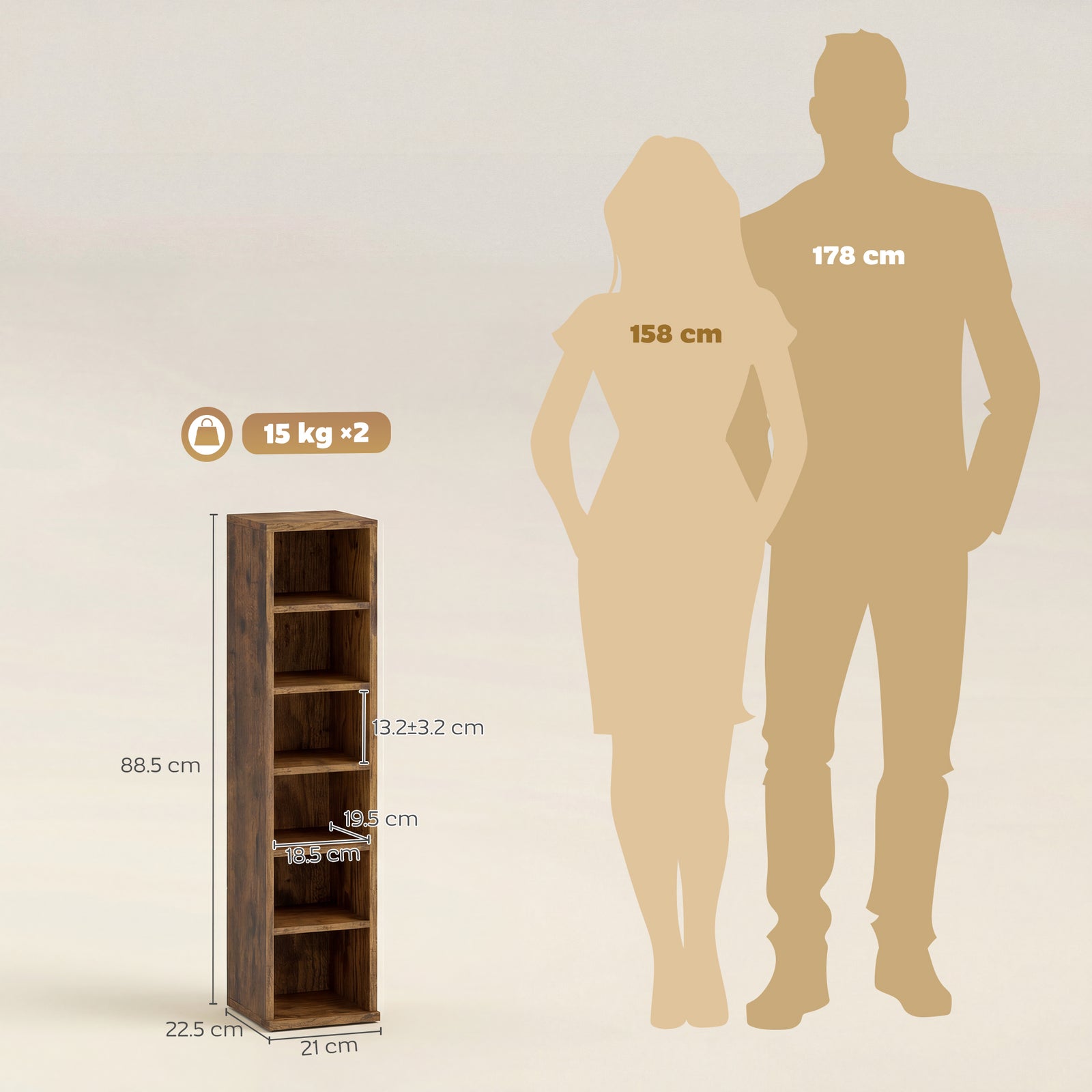 Set of 2 CD Media Display Shelf Unit Tower Rack with Adjustable Shelve