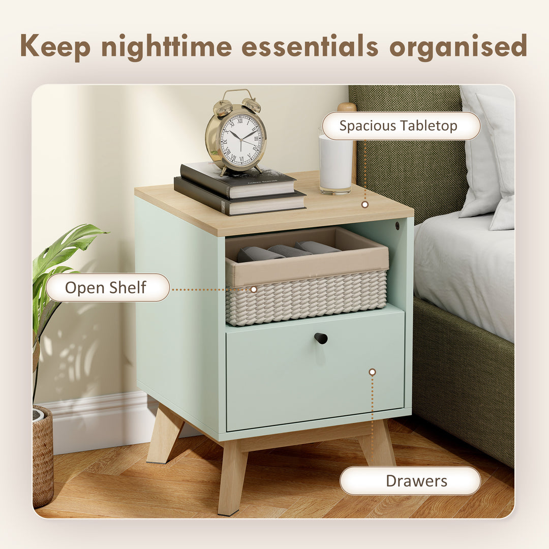 Modern Nightstand Set of 2, Bedside Table with Drawer and Open Shelf, 