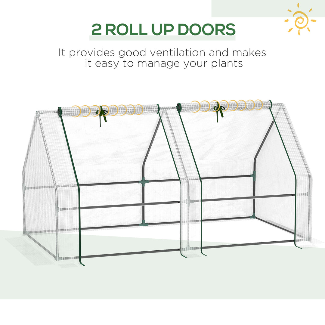 Mini Small Greenhouse with Steel Frame & PE Cover & Zipped Window Poly tunnel Steeple for Plants Vegetables, 180 x 90 x 90 cm, White