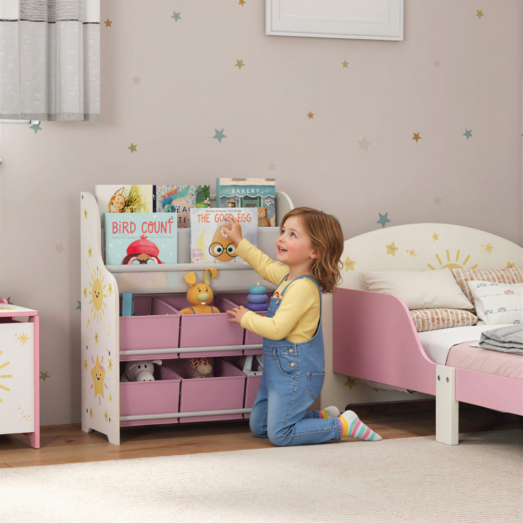 Kids Storage Unit, Toy Organiser with 6 Fabric Drawers and 2-Tier Slin