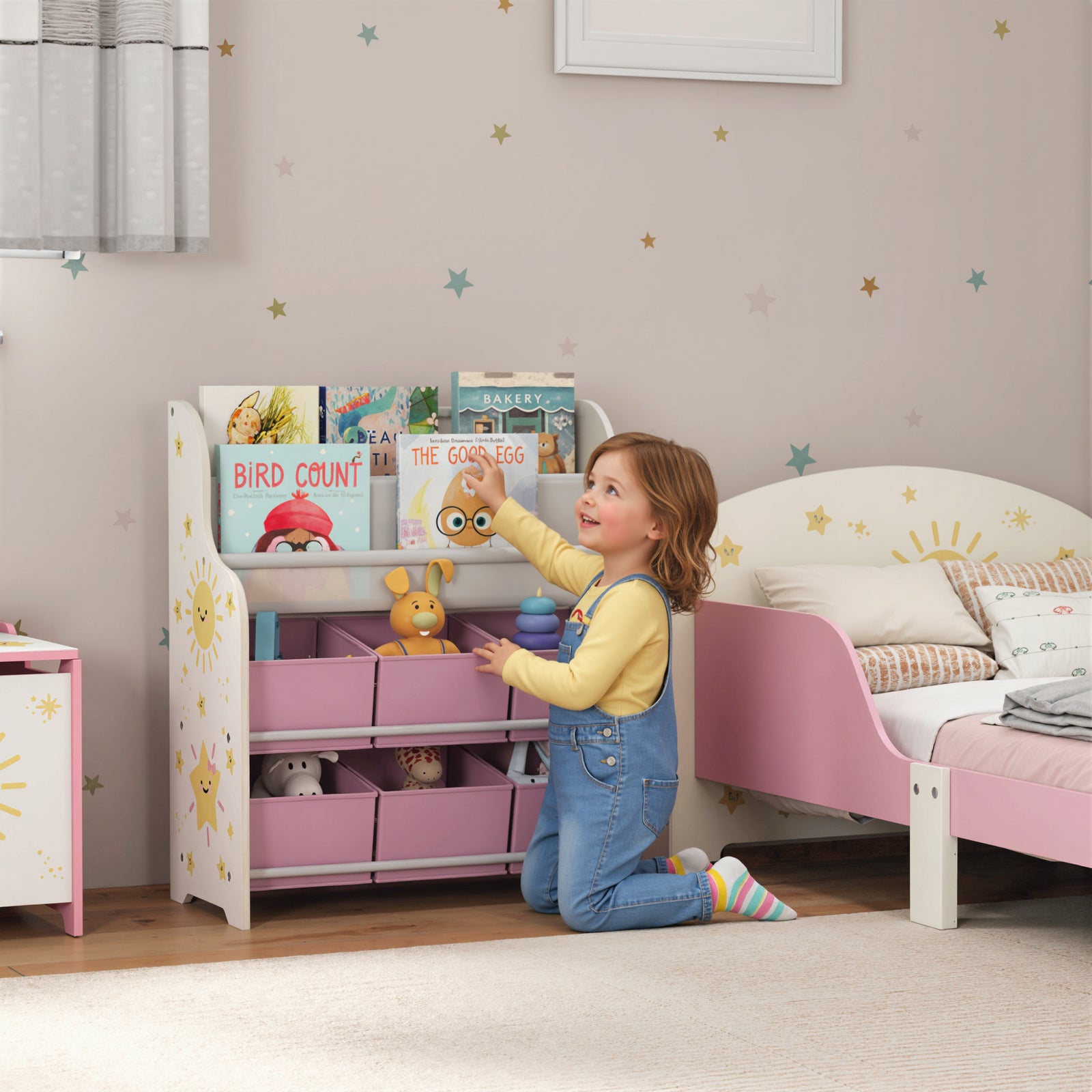 Kids Storage Unit, Toy Organiser with 6 Fabric Drawers and 2-Tier Slin