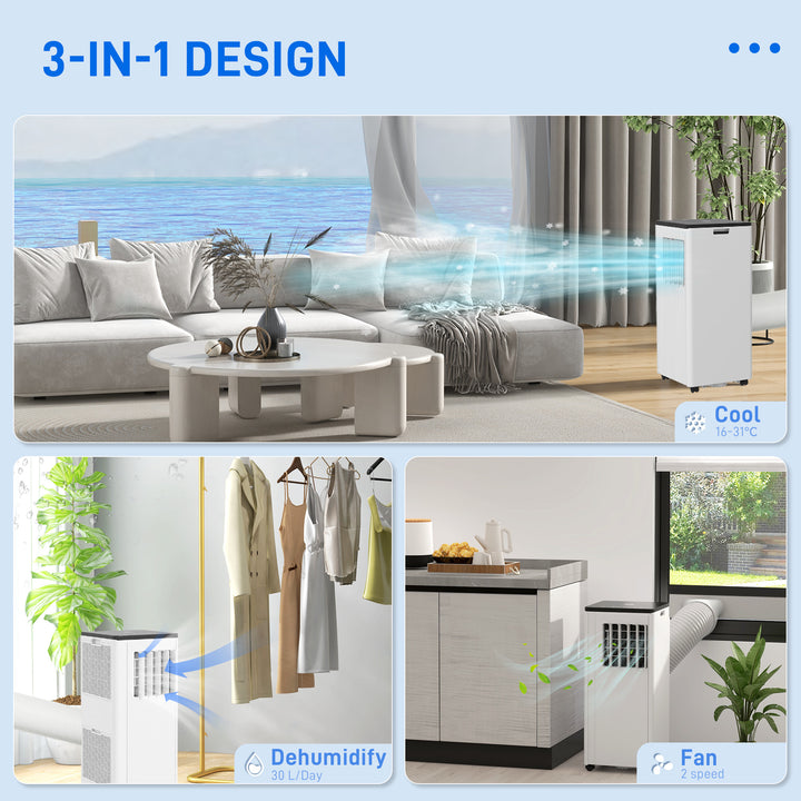 HOMCOM Smart WiFi Air Conditioner: 7000 BTU Cooling for 15m² Rooms, Dehumidifier & Fan Functions, 24-Hour Timer, White | Aosom UK