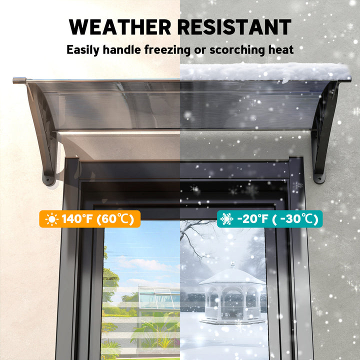 Front Door Canopy Outdoor Awning Aluminium Rigid Plastic Polycarbonate Rain Shelter UV Water Rain Resistant 100 x 75cm Black