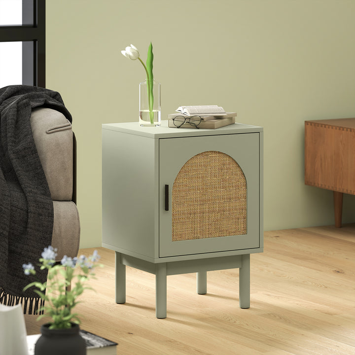 Rattan Bedside Table for Bedroom - Light Green