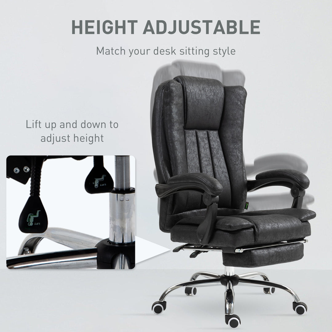 Home Office Chair Microfibre Desk Chair with Reclining Function Armrests Swivel Wheels Footrest Black