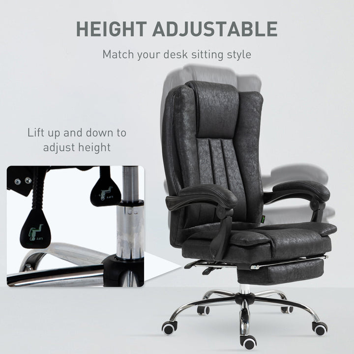 Home Office Chair Microfibre Desk Chair with Reclining Function Armrests Swivel Wheels Footrest Black