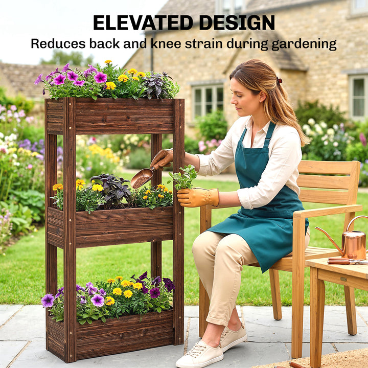 3-Tier Wooden Raised Planter, Raised Garden Bed on Legs with Drainage 