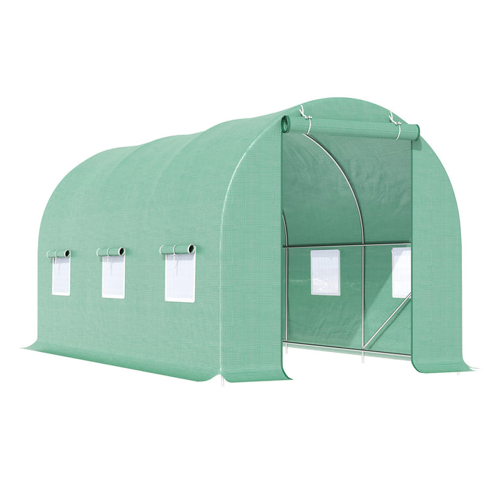 MCL 4.5m x 2m x 2m Walk-in Tunnel Greenhouse Garden Plant Growing House with Door and Ventilation Window, Green