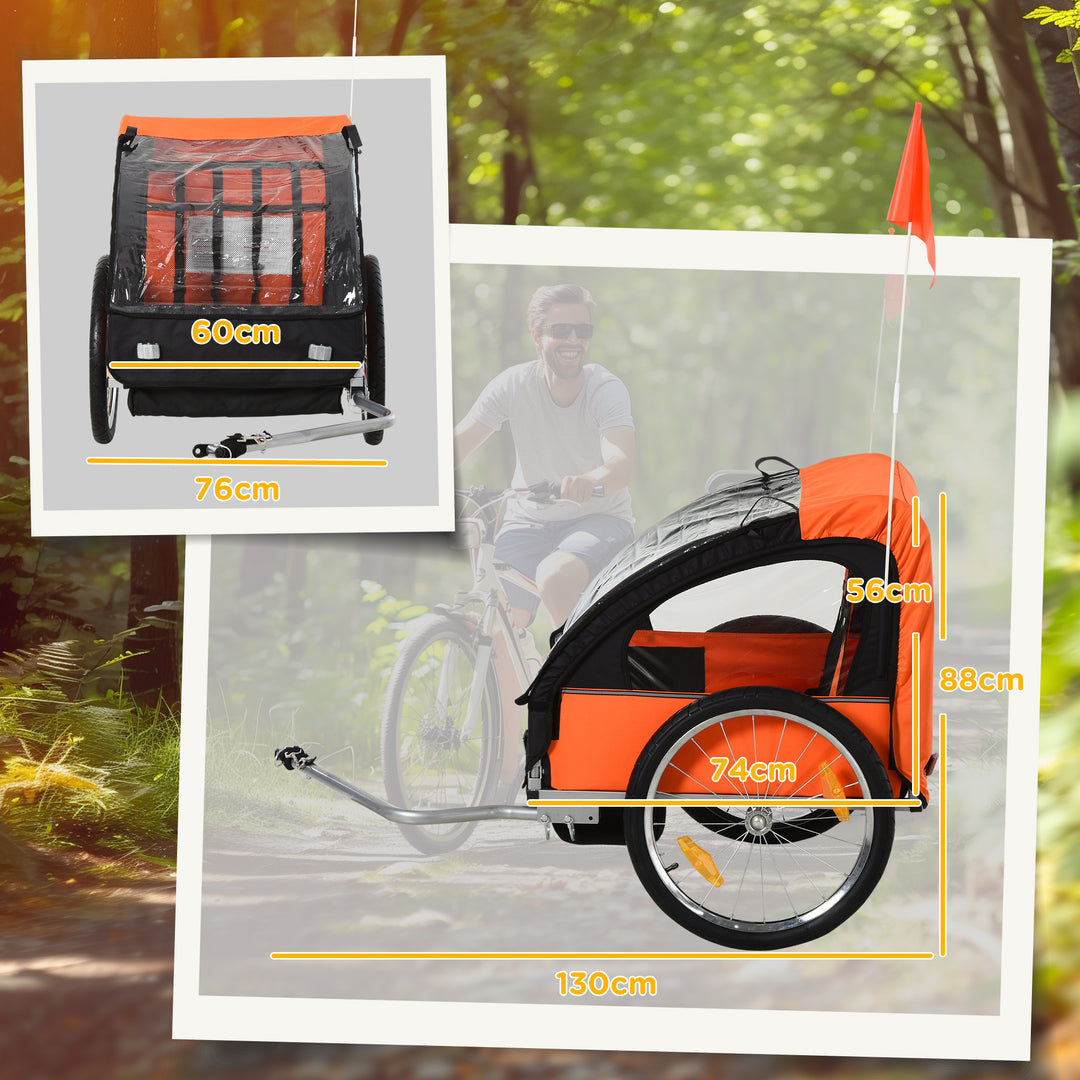 MCL 2 Seat Bike Trailer Bicycle wagon for Kids Child Steel Frame Safety Harness Seat Carrier Orange Black 130 x 76 x 88 cm