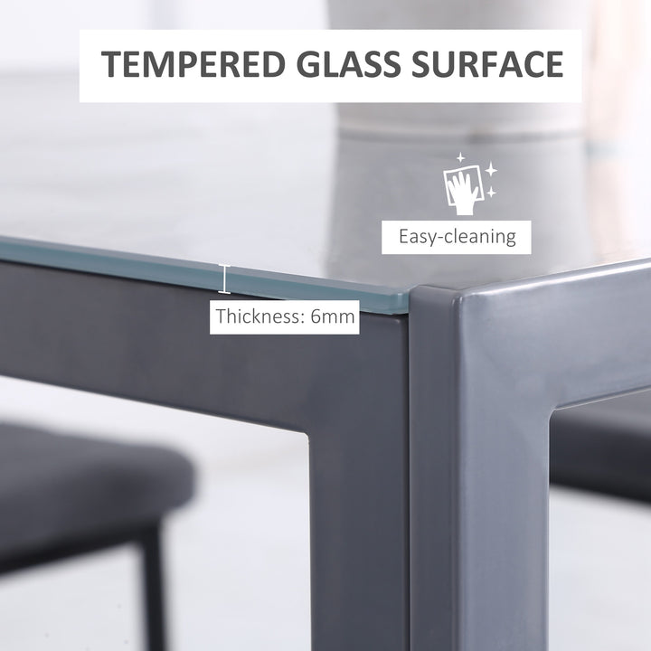 Modern Square Dining Table for 2-4 People, with Glass Top & Metal Legs for Dining Room, Living Room, Grey