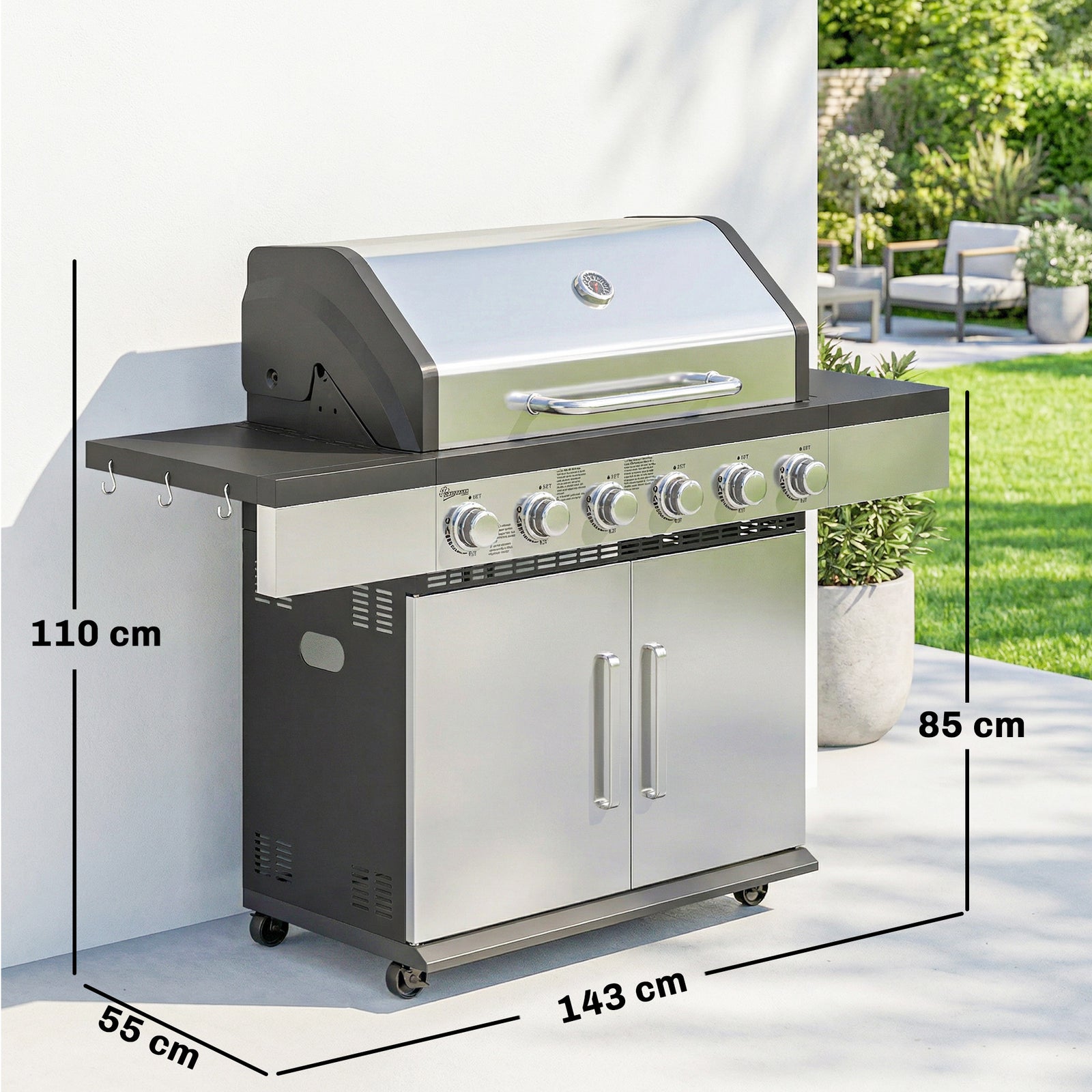 6 Burner Liquid Propane Gas BBQ Grill, Outdoor Portable Gas Barbecue G