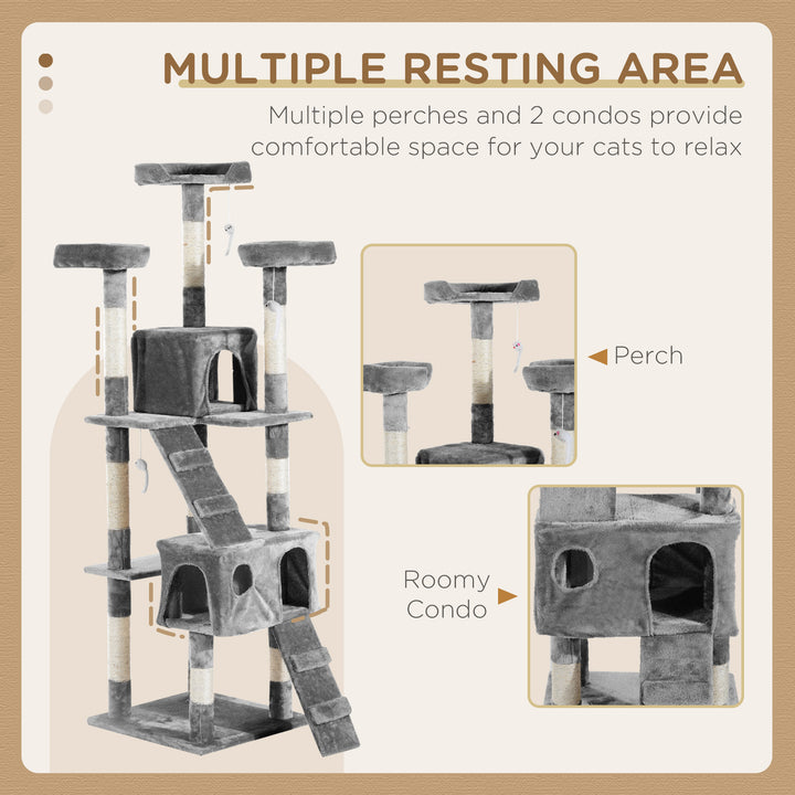 PawHut Cat Tree for Indoor Cats Kitten Kitty Scratching Scratcher Post Climbing Tower Activity Centre House Grey | Aosom UK