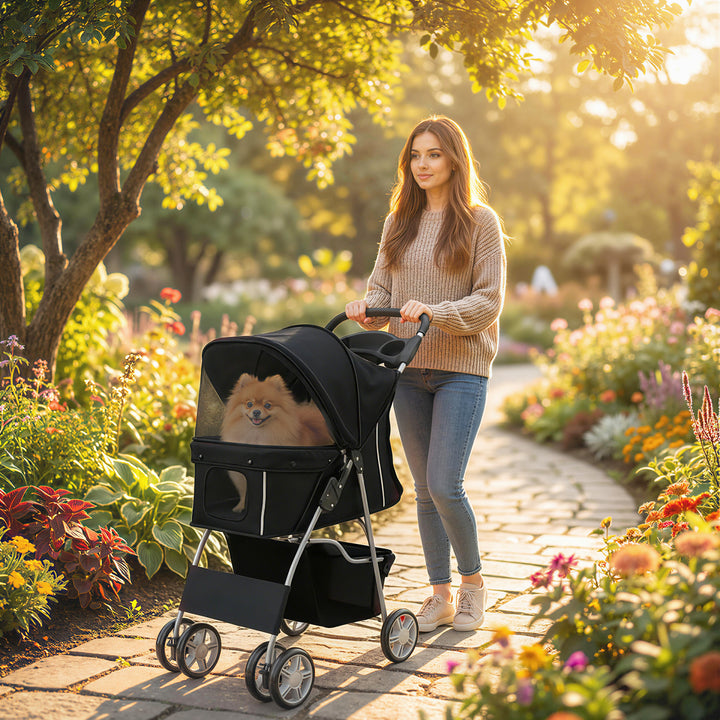 Dog Pram, Pet Stroller with Reflective Strips, Foldable Cat Stroller w