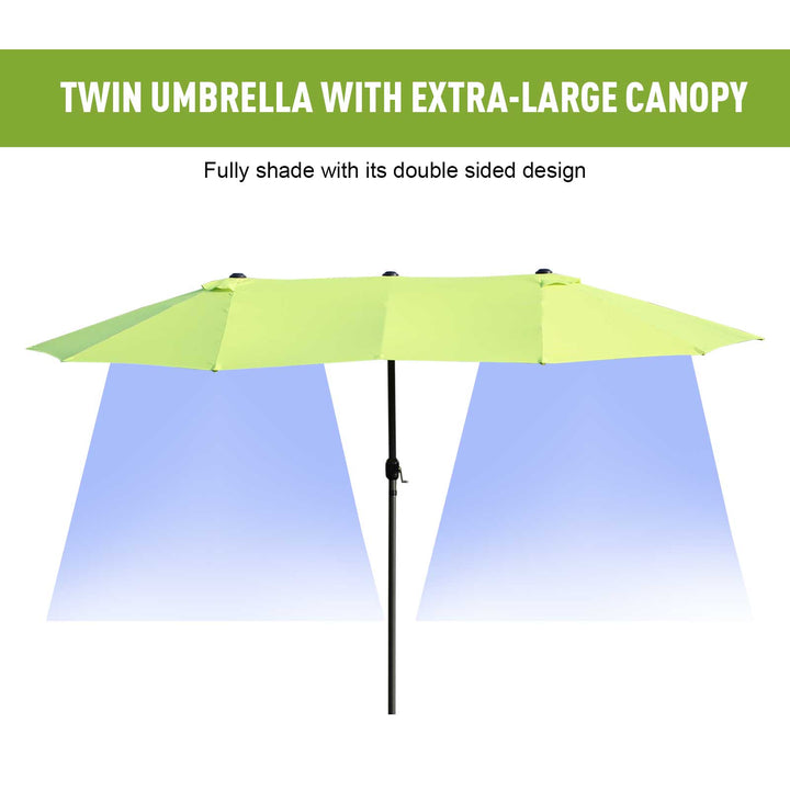 Outsunny 4.6m Garden Parasol Double-Sided Sun Umbrella Patio Market Shelter Canopy Shade Outdoor Grass Green - NO BASE