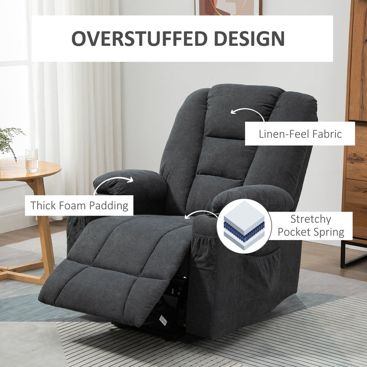 Oversized Riser and Recliner Chairs for the Elderly, Fabric Upholstered Lift Chair for Living Room with Remote Control, Side Pockets, Cup Holder, Charcoal Grey
