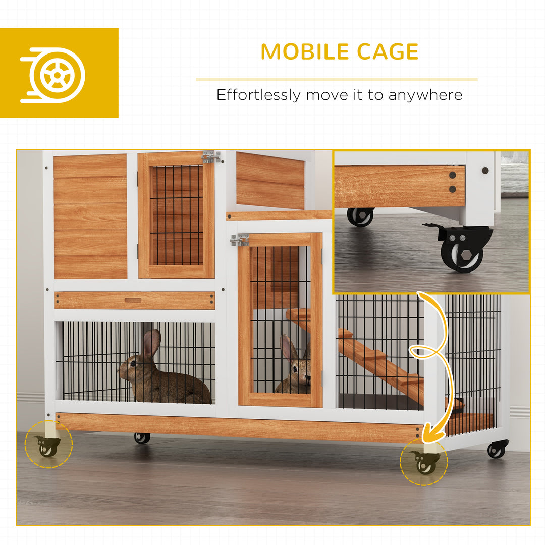 Wooden Indoor Hutch Elevated Cage w/ Wheel, Run, Yellow