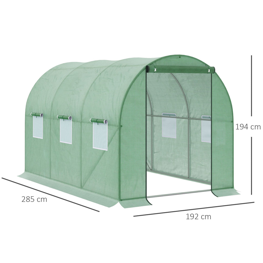 Walk-in Polytunnel Greenhouse, Outdoor Garden Tunnel Greenhouse Tent with Zipped Roll-Up Door and 6 Mesh Windows, 3 x 2M
