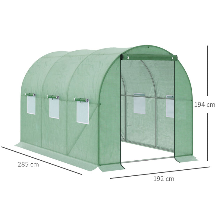 Walk-in Polytunnel Greenhouse, Outdoor Garden Tunnel Greenhouse Tent with Zipped Roll-Up Door and 6 Mesh Windows, 3 x 2M