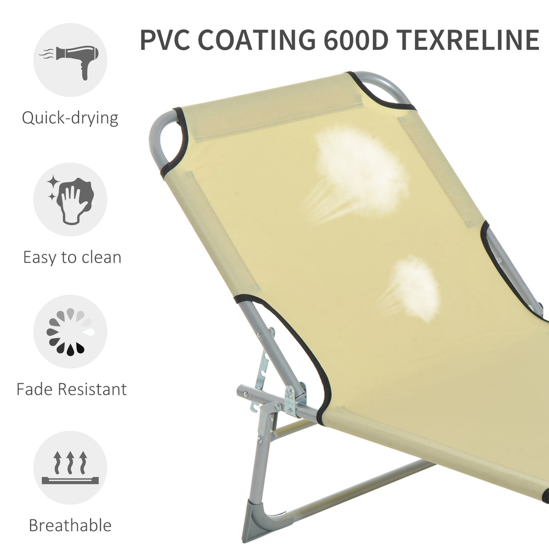 MCL Reclining Sun Lounger Chair Folding Camping Bed with 4-Position Adjustable Backrest, for Travel Indoor Outdoor Office Fishing, Beige