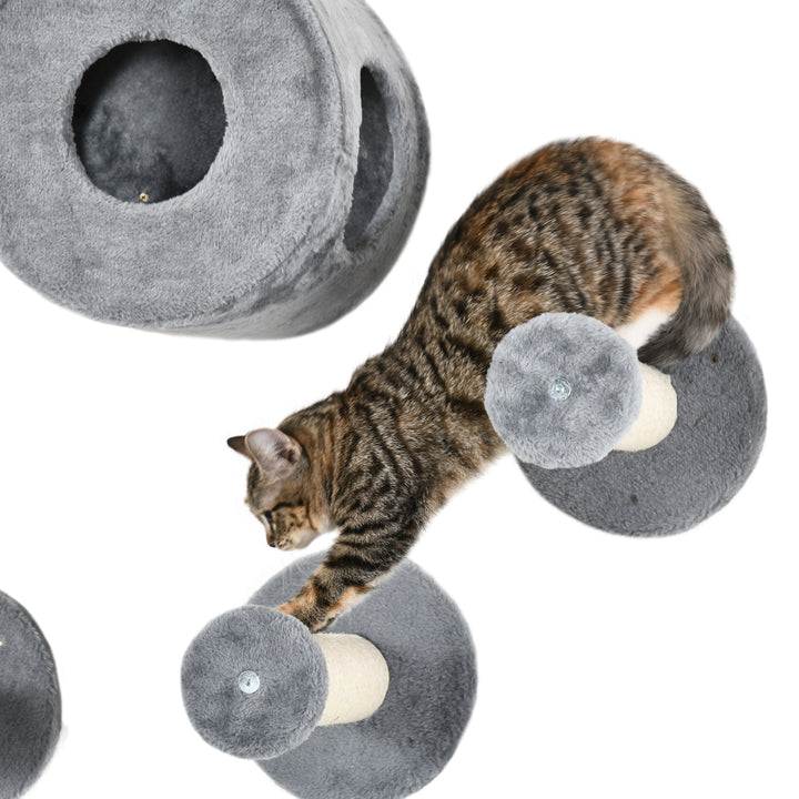 PawHut 5Pcs Cat Wall Furniture with Perch, Cat Condo, Scratching Post, Wall Mounted Cat Tree for Indoor Cats Use - Grey | Aosom UK