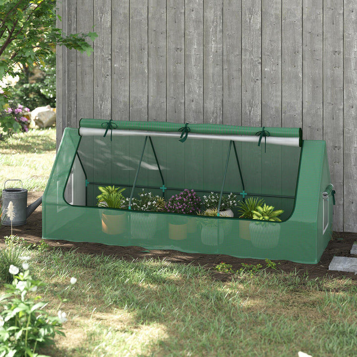 Portable Small Polytunnel, Mini Greenhouse with Mesh Windows for Indoor and Outdoor, 240x90x90cm, Green